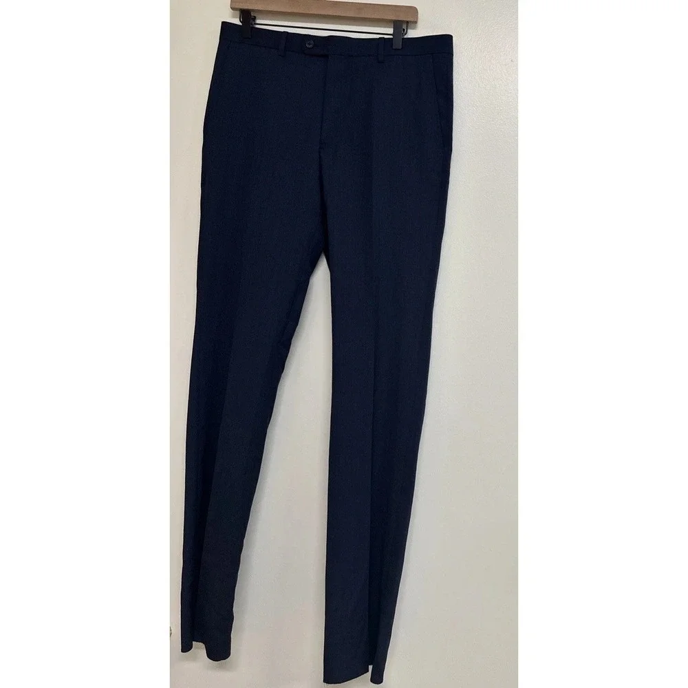 John Varvatos Men Size 33 Bedford-NN Wool Suit Pants Navy Unhemmed